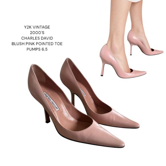 VINTAGE Y2K PINK BLUSH CHARLES DAVID POINTED TOE PUMPS size 6.5 - Picture 1 of 8